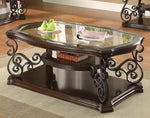 Laney 3-Pc Clear Glass/Deep Merlot Wood Coffee Table Set