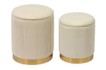 Channeled 2 Cream Velvet Storage Ottomans