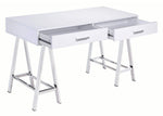 Coleen White High Gloss Wood/Chrome Metal Writing Desk