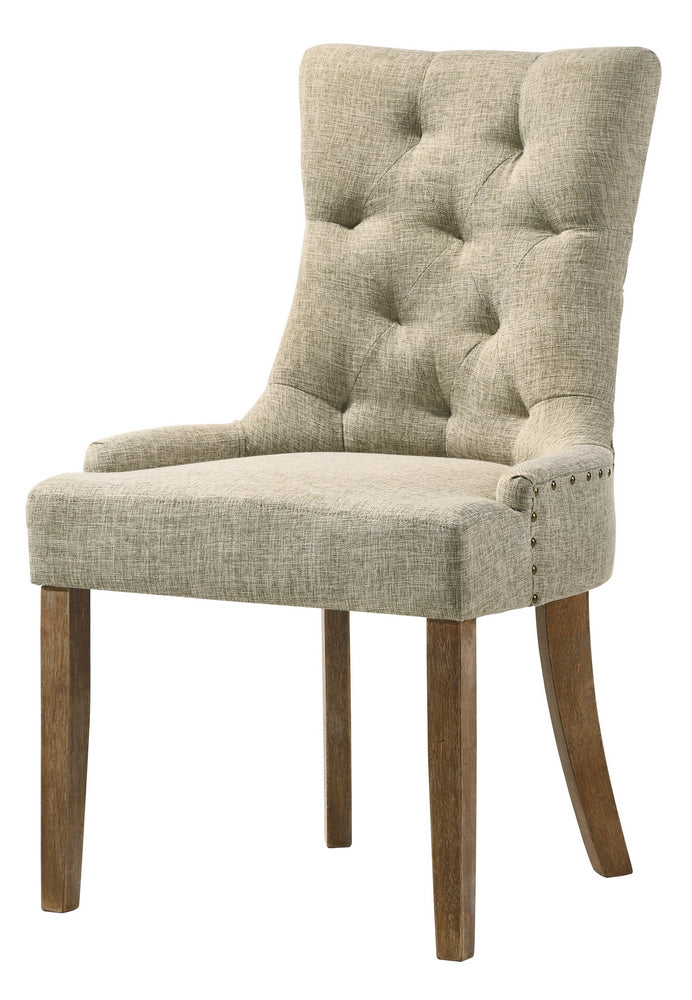 Yotam 2 Beige Fabric/Salvaged Oak Wood Side Chairs