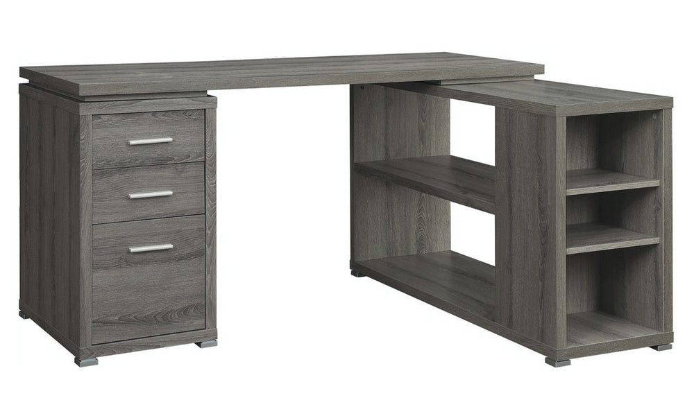 Yvette Contemporary Weathered Grey Wood L-Shape Office Desk