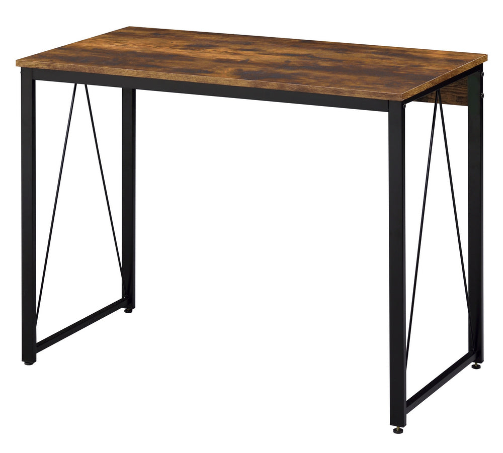 Zaidin Weathered Oak Wood/Black Metal Small Office Desk