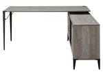 Zakwani Gray Oak Wood Writing Desk & Cabinet with Barn Door