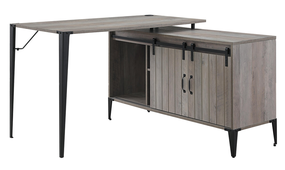 Zakwani Gray Oak Wood Writing Desk with Cabinet