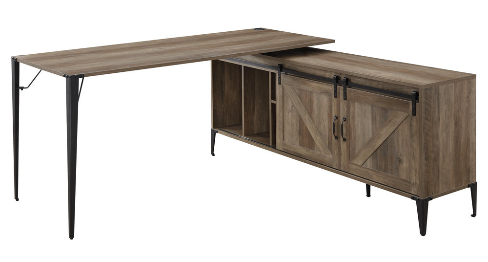 Zakwani Rustic Oak Wood Writing Desk & Cabinet with Barn Door