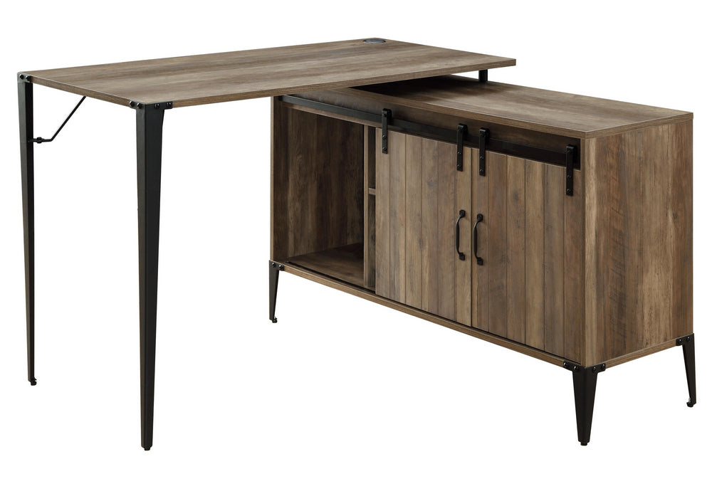 Zakwani Rustic Oak Wood Writing Desk with Cabinet