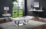 Zander White Printed Faux Marble/Silver Metal Coffee Table