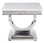 Zander White Printed Faux Marble/Silver Metal End Table