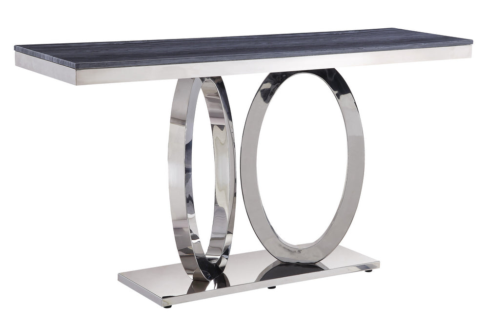 Zasir Gray Faux Marble/Mirrored Silver Metal Sofa Table