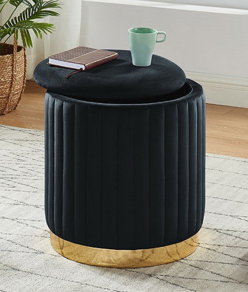 Zoja Black Velvet Ottoman with Storage