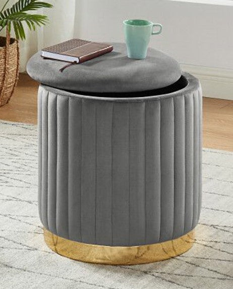 Zoja Grey Velvet Ottoman with Storage