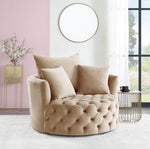 Zunyas Beige Velvet Swivel Accent Chair