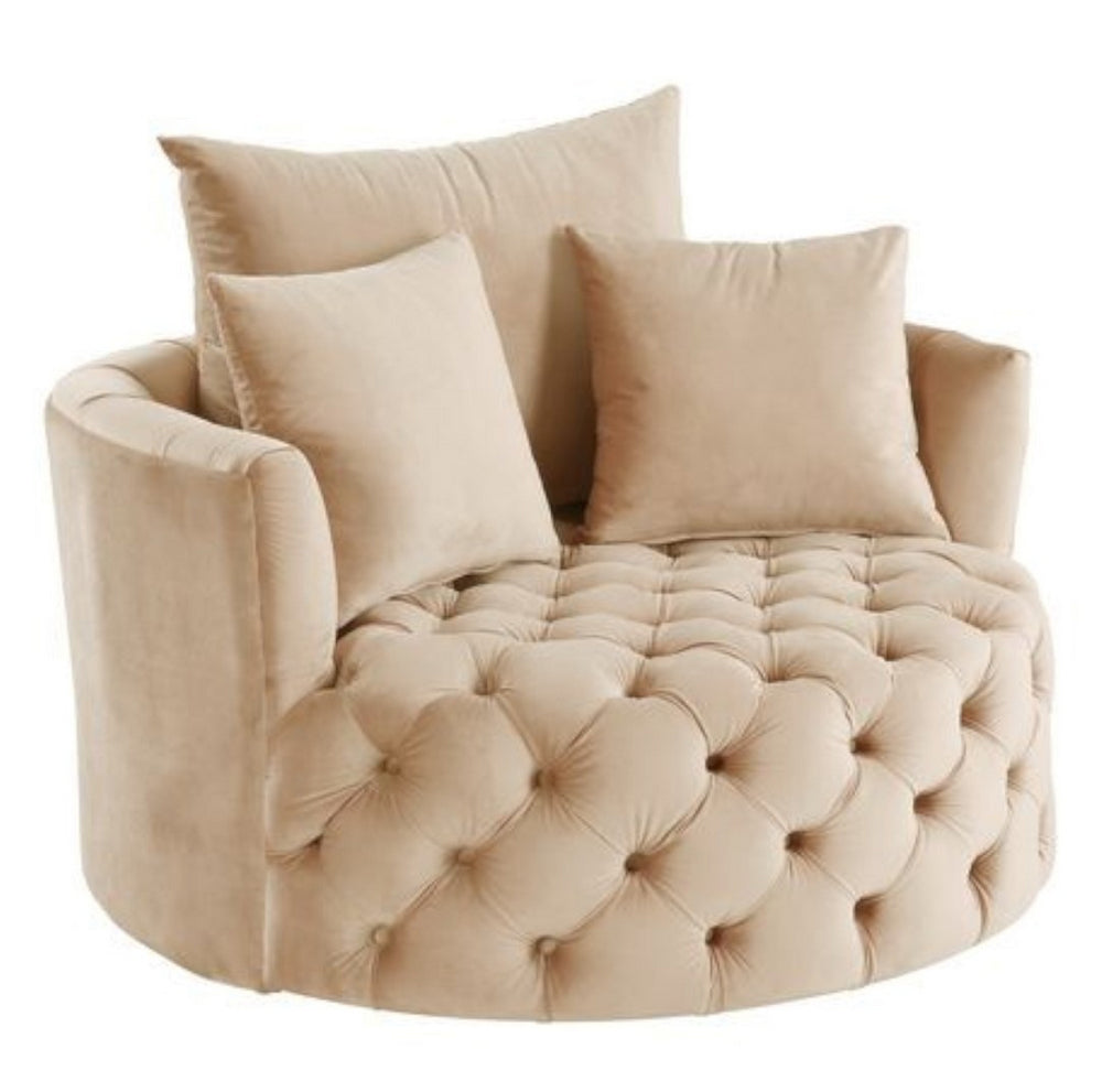 Zunyas Beige Velvet Swivel Accent Chair