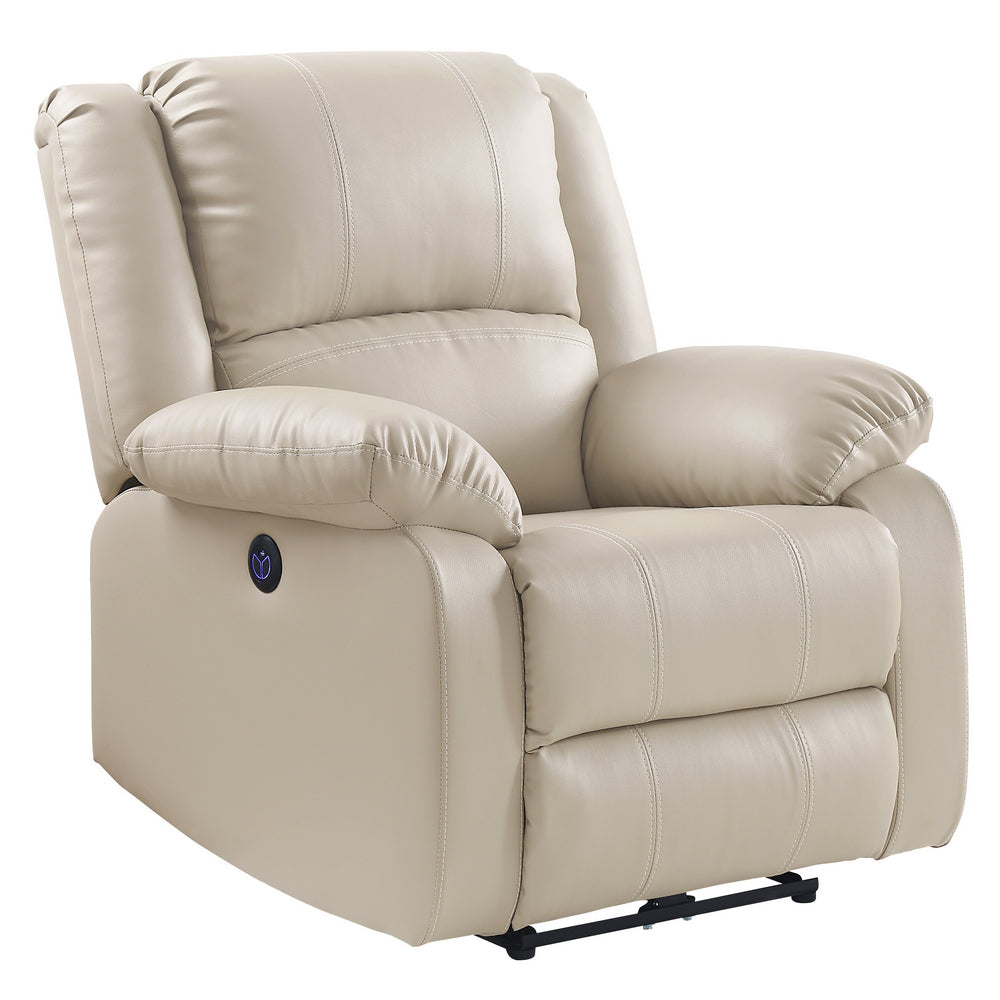 Zuriel Beige PU Leather Power Recliner with USB