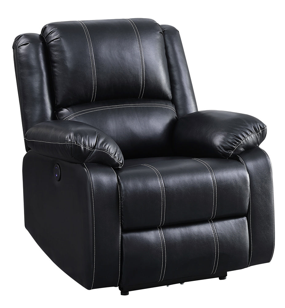 Zuriel Black PU Leather Power Recliner with USB